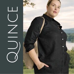 Quince Women’s Black 100% European Linen Long Sleeve Button-Up Shirt – Size XL